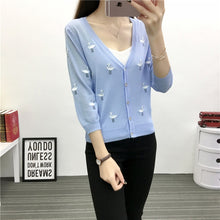 Load image into Gallery viewer, Makuluya Autumn Spring Women Sweater Swan Embroidery Pattern All-match ladyJacket Coats 1/2 Sleeve Short Knitting Cardigan LW
