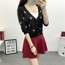 Load image into Gallery viewer, Makuluya Autumn Spring Women Sweater Swan Embroidery Pattern All-match ladyJacket Coats 1/2 Sleeve Short Knitting Cardigan LW

