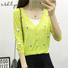 Load image into Gallery viewer, Makuluya Autumn Spring Women Sweater Swan Embroidery Pattern All-match ladyJacket Coats 1/2 Sleeve Short Knitting Cardigan LW
