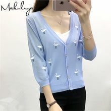 Load image into Gallery viewer, Makuluya Autumn Spring Women Sweater Swan Embroidery Pattern All-match ladyJacket Coats 1/2 Sleeve Short Knitting Cardigan LW
