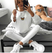 Load image into Gallery viewer, Momoluna Autumn Sweatshirt Women Butterfly embroidery white black gray red Long Sleeve Pullovers Ladies Casual Tops Hoodies
