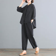 Load image into Gallery viewer, Mujer Loose Tops Pants Sets Women Autumn Stitching Harem Pants Retro Large Size Women's 2020 Striped Fashion Two-piece Suit Z543
