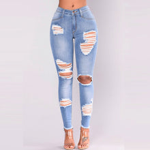 Load image into Gallery viewer, NEW ARRIVAL casual Long Jeans Women High Waist Skinny Pencil Blue Denim Pants ripped hole cropped slim fit skinny Jeans women
