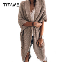 Load image into Gallery viewer, Outwear Warm Bat Sleeve Large Size Long Knit Cardigan Sweater Pocket Women Open Stitch Casual Knitted Sweater for Autumn Winter
