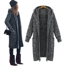 Load image into Gallery viewer, Oversized Gray Long Thick Cardigans Winter Warm Jumper Sweater with Hooded for Women Plus Size Outwear Full Sleeve with Pockets
