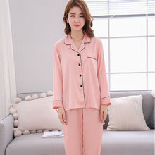 Load image into Gallery viewer, Pajamas Female Summer Long-sleeved Imitation Silk Sexy Woman Thin Section Home Service Ice Silk Trousers Suit Pigiama Donna
