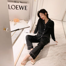 Load image into Gallery viewer, Pajamas Female Summer Long-sleeved Imitation Silk Sexy Woman Thin Section Home Service Ice Silk Trousers Suit Pigiama Donna
