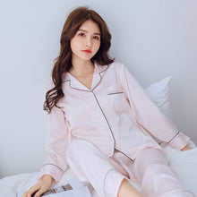 Load image into Gallery viewer, Pajamas Female Summer Long-sleeved Imitation Silk Sexy Woman Thin Section Home Service Ice Silk Trousers Suit Pigiama Donna
