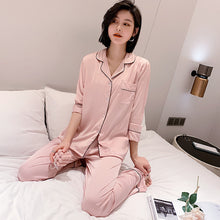 Load image into Gallery viewer, Pajamas Female Summer Long-sleeved Imitation Silk Sexy Woman Thin Section Home Service Ice Silk Trousers Suit Pigiama Donna
