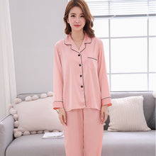 Load image into Gallery viewer, Pajamas Female Summer Long-sleeved Imitation Silk Sexy Woman Thin Section Home Service Ice Silk Trousers Suit Pigiama Donna
