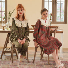 Load image into Gallery viewer, Pajamas cotton lattice sexy nightware spring and autumn casual home service suit long sleeve army green Sleepwear women пижама
