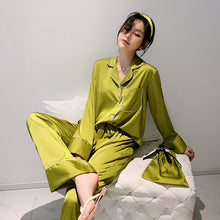 Load image into Gallery viewer, Pajamas set spring and summer women's nightwear 2PC large size loose long-sleeved home service cloth bag solid color pijamas
