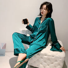 Load image into Gallery viewer, Pajamas set spring and summer women's nightwear 2PC large size loose long-sleeved home service cloth bag solid color pijamas
