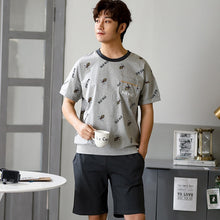 Load image into Gallery viewer, Plus Size L - 3XL Sleepwear Men's Pajamas Set Summer 2020 New Print Bee Tops an Sheer Shorts Sleepwear CottonLounge Pajama Sets
