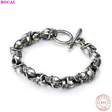 Load image into Gallery viewer, Punk Daren double Skull Bracelet Sterling Silver S925 Thai silver bracelet Hip hop Tide man popular d Bracelet Silver Jewelry
