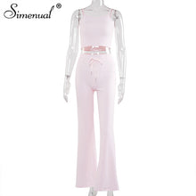 Load image into Gallery viewer, Simenual Ribbed Casual Solid Women Matching Set Strap 2020 Summer Fashion Bodycon 2 Piece Outfits Camis And Wide Leg Pants Sets
