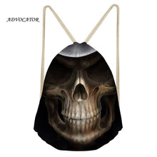 Load image into Gallery viewer, Skull 3D Design Men Drawstring Backpack Waterproof Pocket for Boys and Girls Storage Package Skull Bag Bolso Calavera
