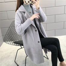 Load image into Gallery viewer, Spring Autumn Women Faux Mink Cashmere Cardigan Female Elegant Solid Sweater Korean Lady Warm Long Knitted Sweaters
