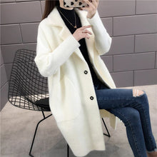 Load image into Gallery viewer, Spring Autumn Women Faux Mink Cashmere Cardigan Female Elegant Solid Sweater Korean Lady Warm Long Knitted Sweaters
