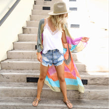 Load image into Gallery viewer, Summer Maxi Kimono New trendy tie-dye striped pattern Viscose long rainbow coat casual breezy swimwear women coverup long sleeve
