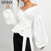 Load image into Gallery viewer, SuperAen Long Sleeve Sexy Women Shirt Cotton Solid Color Fashion Blouses and Tops Female Spring New 2019 Women Clothing
