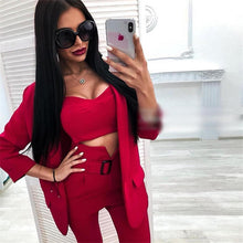 Load image into Gallery viewer, Taotrees Women's Solid Color Blazer Pant Suits Office Lady Jacket and Sling Tops and Trouser Workwear Three Piece Sets
