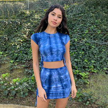 Load image into Gallery viewer, Tie-dye blue crop top with mini skirt summer women sets 2020 fashion tracksuit streetwear
