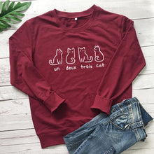 Load image into Gallery viewer, Un Deux Trois Cat Sweatshirt Kitten hoodies Causal cute sweatshirts Animal pet Aesthetic Cotton Shirts one two three four Tops
