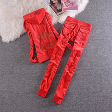 Load image into Gallery viewer, Velvet Tracksuit Two Piece Set Women Sexy Hooded Long Sleeve Top And Pants Bodysuit Suit Runway Fashion
