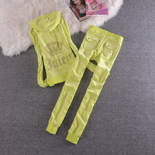 Load image into Gallery viewer, Velvet Tracksuit Two Piece Set Women Sexy Hooded Long Sleeve Top And Pants Bodysuit Suit Runway Fashion
