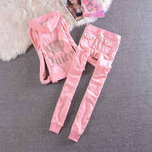 Load image into Gallery viewer, Velvet Tracksuit Two Piece Set Women Sexy Hooded Long Sleeve Top And Pants Bodysuit Suit Runway Fashion
