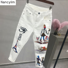 Load image into Gallery viewer, White Jeans Women's Loose Hallen Pants Summer Autumn New Fashion High-waist Elastic Nine-minute Denim Pants Students Trousers
