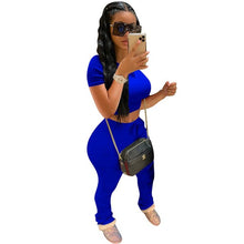 Load image into Gallery viewer, Women Sportwear Two Piece Set Casual Solid Short Sleeve Crop Tops T-Shirt +Biker Pants Set Suit Outfit Tracksuit Female Joggers
