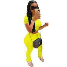 Load image into Gallery viewer, Women Sportwear Two Piece Set Casual Solid Short Sleeve Crop Tops T-Shirt +Biker Pants Set Suit Outfit Tracksuit Female Joggers
