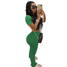 Load image into Gallery viewer, Women Sportwear Two Piece Set Casual Solid Short Sleeve Crop Tops T-Shirt +Biker Pants Set Suit Outfit Tracksuit Female Joggers
