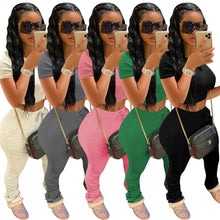 Load image into Gallery viewer, Women Sportwear Two Piece Set Casual Solid Short Sleeve Crop Tops T-Shirt +Biker Pants Set Suit Outfit Tracksuit Female Joggers

