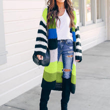 Load image into Gallery viewer, Women Striped Long Cardigans Autumn Winter Knitted Sweaters Casual Sweater Coats Fashion Oversized Patchwork Cardigan Sweaters
