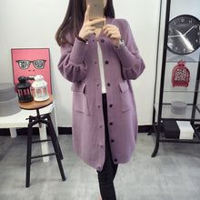 Load image into Gallery viewer, Women purple single breasted long cardigans sweater
