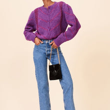 Load image into Gallery viewer, Women's Mohair Blended Loose Knit Cardigan Puff Sleeve O-neck Knitwear Sweater 2020 Spring New Female Coat
