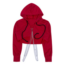 Load image into Gallery viewer, Women's Sexy Gothic Plaid Crop Top Hoodies Chain Long Sleeve Jumper Hooded Pullover Casual Sweatshirt Streetwear
