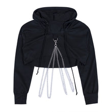 Load image into Gallery viewer, Women's Sexy Gothic Plaid Crop Top Hoodies Chain Long Sleeve Jumper Hooded Pullover Casual Sweatshirt Streetwear
