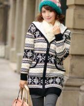 Load image into Gallery viewer, Women thick Fleece Knitted Hooded Cardigans snowflake Crocheted Sweaters Coat Slim Long Sleeved Thickening Velvet Winter Tops
