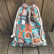 Load image into Gallery viewer, YILE 1pc Cotton Drawstring Pouch Party Gift Bag Print Colorful Owls Khaki Base YL81029c
