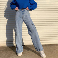 Load image into Gallery viewer, YYXZ Spring Autumn Fashion Cute Loose Big Pockets SML Blue High Waist Woman Casual Cotton Denim Pants Lady Jeans Trousers
