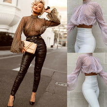 Load image into Gallery viewer, blouse woman autumn winter work wear office shirts Sexy Long Sleeve Transparent Mesh Dot Puff Puff Sleeveless Shirt ropa mujer
