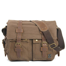 Load image into Gallery viewer, canvas leather postage bag Single Shoulder Bag Satchel Bag,  military travel female student, boy, girl, , 14 inch Laptop bag,
