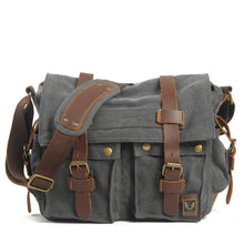 Load image into Gallery viewer, canvas leather postage bag Single Shoulder Bag Satchel Bag,  military travel female student, boy, girl, , 14 inch Laptop bag,
