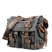 Load image into Gallery viewer, canvas leather postage bag Single Shoulder Bag Satchel Bag,  military travel female student, boy, girl, , 14 inch Laptop bag,
