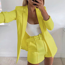 Load image into Gallery viewer, free shipping 2020 joocar women long sleeve  two-pcs  blazer and shorts ladies fashion belt set JC1363
