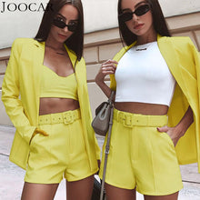 Load image into Gallery viewer, free shipping 2020 joocar women long sleeve  two-pcs  blazer and shorts ladies fashion belt set JC1363
